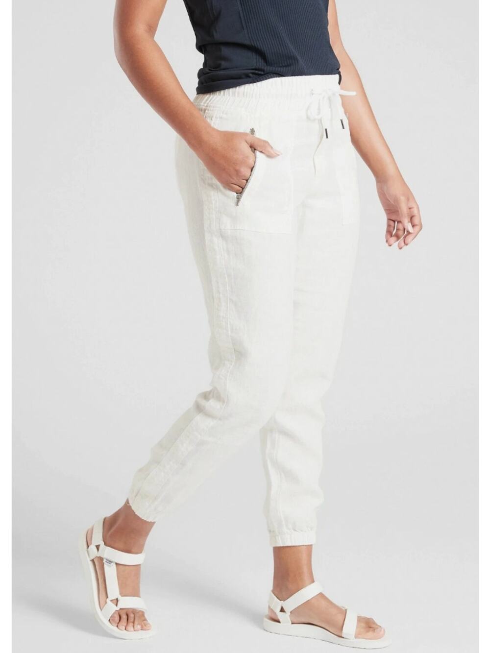 Athleta NWT Cabo 100% Linen Jogger Pant, White Casual lightweight size 16